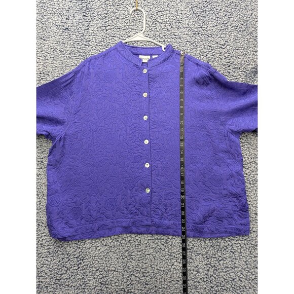 Chicos Quilted Button Up Shacket Womens XL (3) Floral Silk Blend Boho Purple - Picture 9 of 10